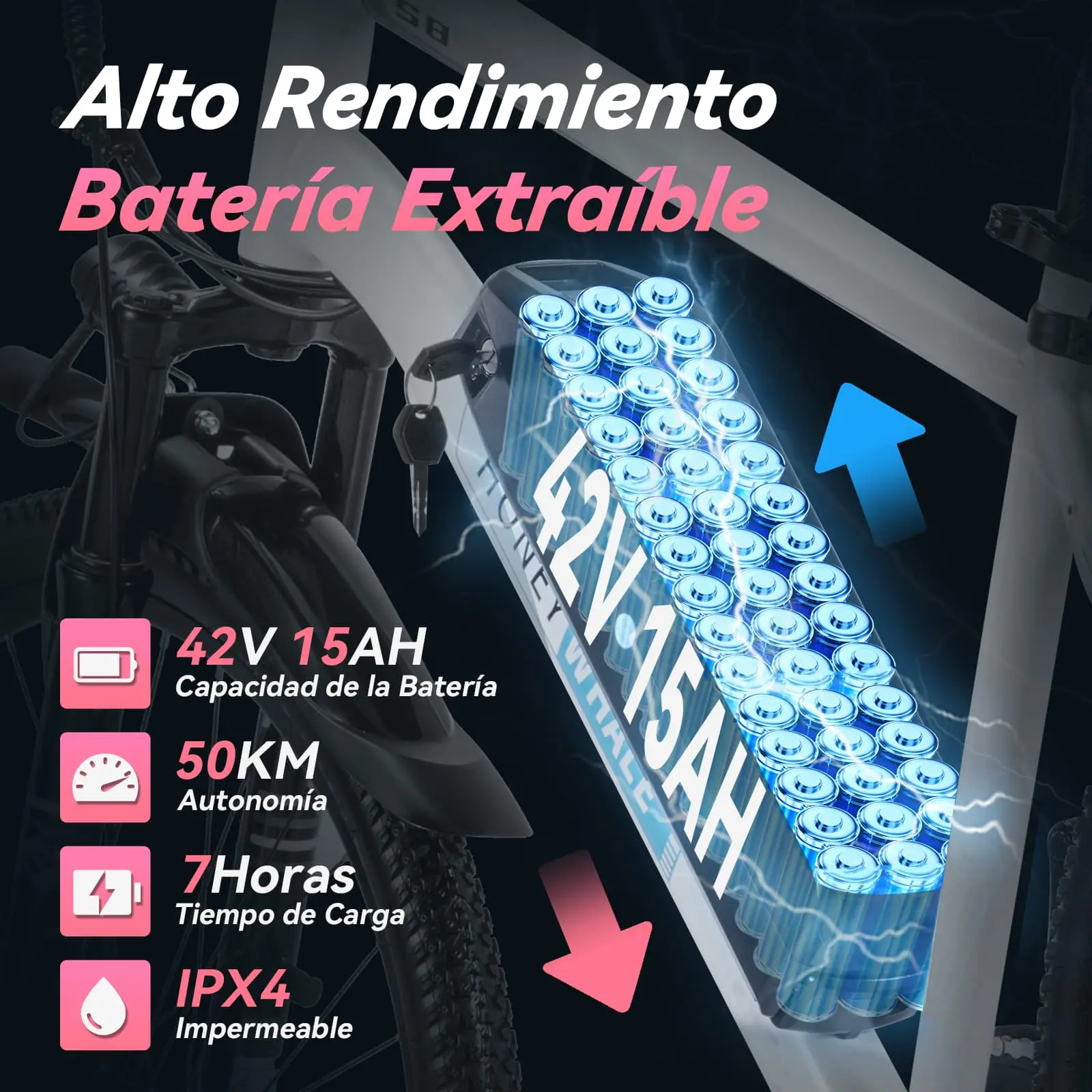 Bicicleta Eléctrica con Batería Extraíble S8 Blanco - Image 5